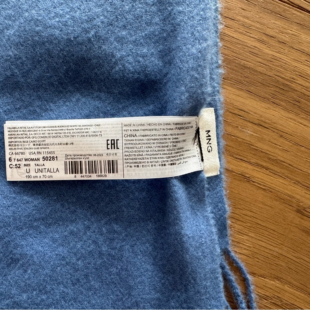 Mango Fringed Edge Soft Blue Scarf - Picture 3 of 3